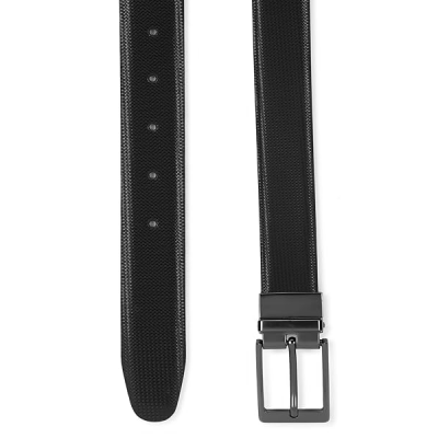 Men Textured Reversible Formal Italian Leather with Matt Gun Metal Buckle Belt