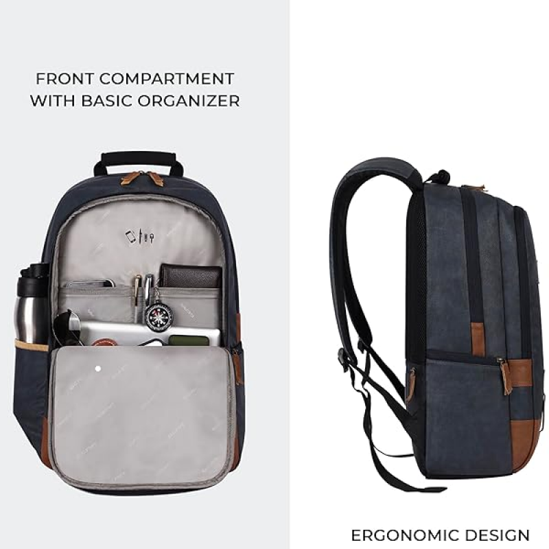 Classic 20L Small Faux Leather Water Resistant Anti Theft 3 Compartment Laptop Backpack/Office Backpack